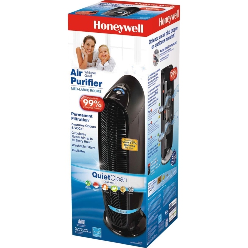 Honeywell HFD140BCV1 QuietClean Purificateur d'air pour chambre moyenne-grande, avec filtre lavable permanent et préfiltre réduit les odeurs/COV,