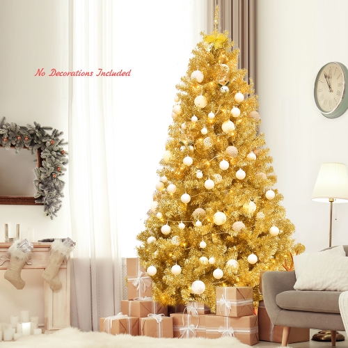 Costway 7.5ft Artificial Tinsel Christmas Tree w/1258 Tips Foldable Stand Champagne Gold