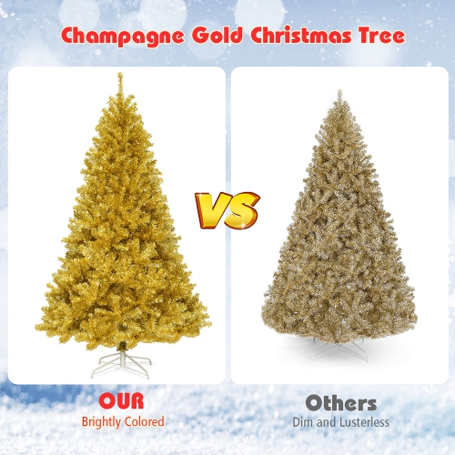 Costway 7.5ft Artificial Tinsel Christmas Tree w/1258 Tips Foldable Stand Champagne Gold