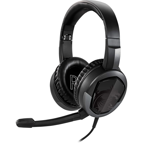 MSI Gaming Detachable Microphone Lightweight and Foldable Headband Design 7.1 Surround Sound Stereo Gaming Headphone, Black, Large