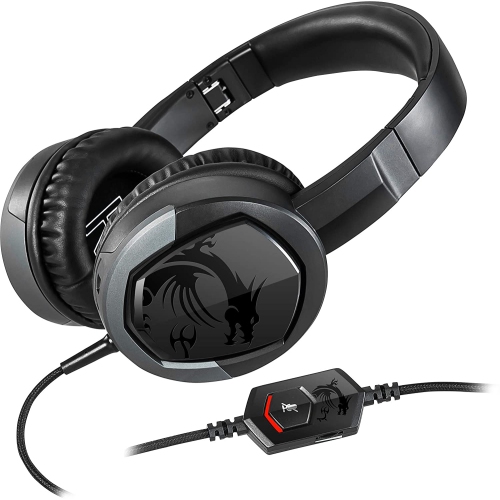 MSI Gaming Detachable Microphone Lightweight and Foldable Headband Design 7.1 Surround Sound Stereo Gaming Headphone, Black, Large