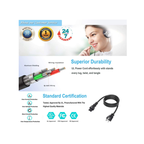 3 Prong AC Laptop Power Cord Cable Fit for LG Asus Acer Dell Samsung HP Sony Lenovo ThinkPad IdeaPad Chromebook Yoga: IEC-60320 IEC320 C5 to NEMA