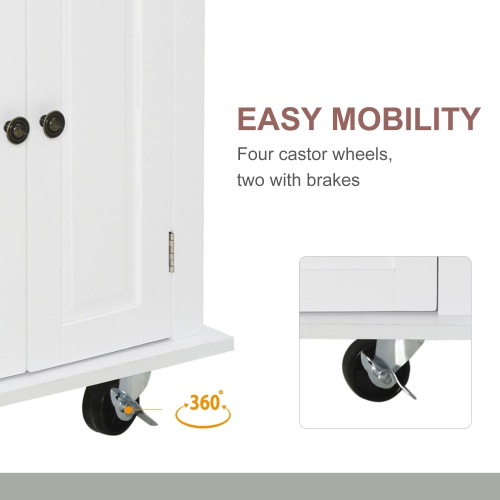 HOMCOM Kitchen Island Cart with Rubber Wood Top, Rolling Kitchen Island Table on Wheels with Drawers, Adjustable Shelves, Spice Rack and Towel Rack