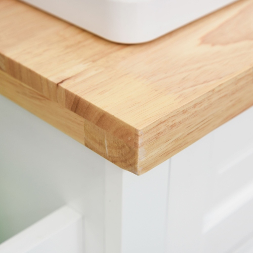 HOMCOM Kitchen Island Cart with Rubber Wood Top, Rolling Kitchen Island Table on Wheels with Drawers, Adjustable Shelves, Spice Rack and Towel Rack