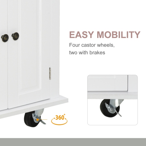 HOMCOM Kitchen Island Cart with Rubber Wood Top, Rolling Kitchen Island Table on Wheels with Drawers, Adjustable Shelves, Spice Rack and Towel Rack