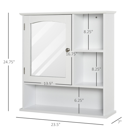 kleankin Wall-Mounted Medicine Cabinet, Bathroom Mirror Cabinet with Doors and Storage Shelves, White