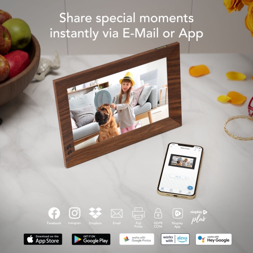 Nixplay 10.1 inch Smart Digital Photo Frame with WiFi Wood-Effect - Share Moments Instantly via EMail or App