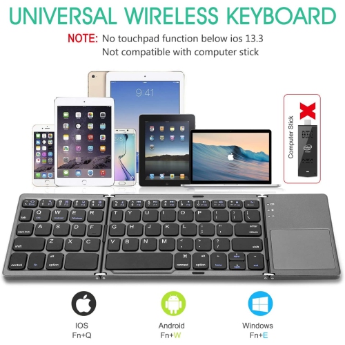 Foldable Bluetooth Keyboard with Touchpad - Samsers Portable Wireless Keyboard with Stand Holder, Rechargeable Full Size Ultra Slim Pocket Folding