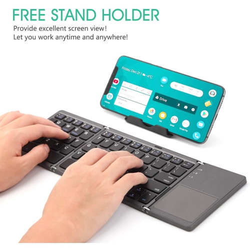 Foldable Bluetooth Keyboard with Touchpad - Samsers Portable Wireless Keyboard with Stand Holder, Rechargeable Full Size Ultra Slim Pocket Folding