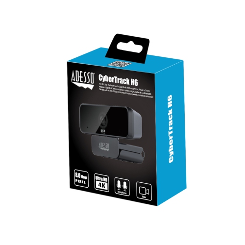 Adesso CyberTrack H6 4K Ultra HD USB 2.0 Webcam with Built-in Dual Microphone & Privacy Shutter Cover - 8 Megapixel - 30 fps - Black