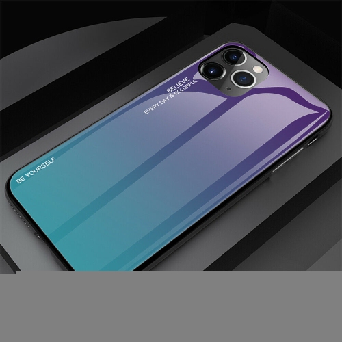 BRENDA  Gradient Tempered Glass Phone Case Cover for Iphone 12 (Purple-Green)