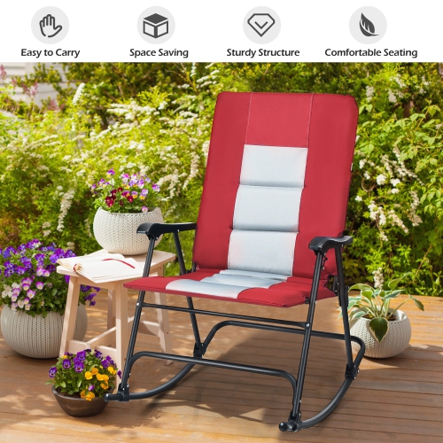 Costway Foldable Rocking Padded Chair Portable Camping Chair with Backrest Armrest