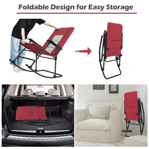 Costway Foldable Rocking Padded Chair Portable Camping Chair with Backrest Armrest