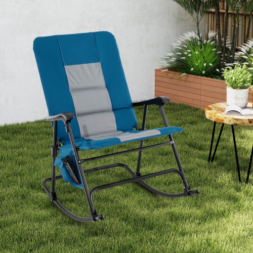 Costway Foldable Rocking Padded Chair Portable Camping Chair with Backrest Armrest
