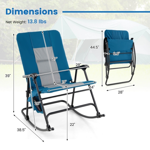 Costway Foldable Rocking Padded Chair Portable Camping Chair with Backrest Armrest