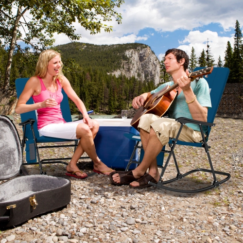 Costway Foldable Rocking Padded Chair Portable Camping Chair with Backrest Armrest