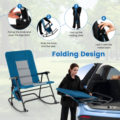 Costway Foldable Rocking Padded Chair Portable Camping Chair with Backrest Armrest