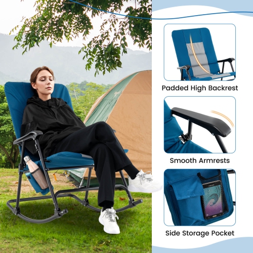 Costway Foldable Rocking Padded Chair Portable Camping Chair with Backrest Armrest