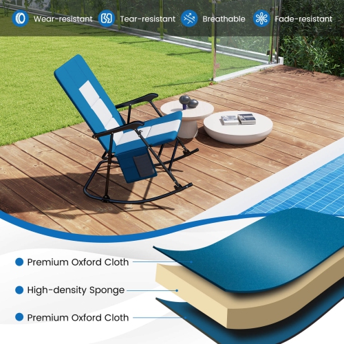 Costway Foldable Rocking Padded Chair Portable Camping Chair with Backrest Armrest