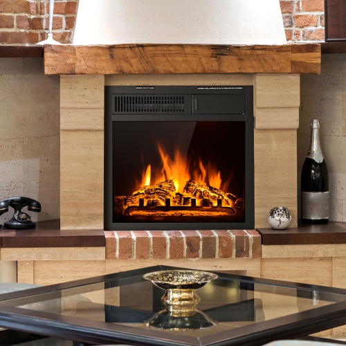 Costway 18'' Electric Fireplace Insert Freestanding & Recessed Heater Log Flame Remote