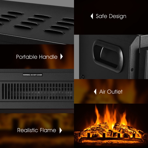 Costway 18'' Electric Fireplace Insert Freestanding & Recessed Heater Log Flame Remote