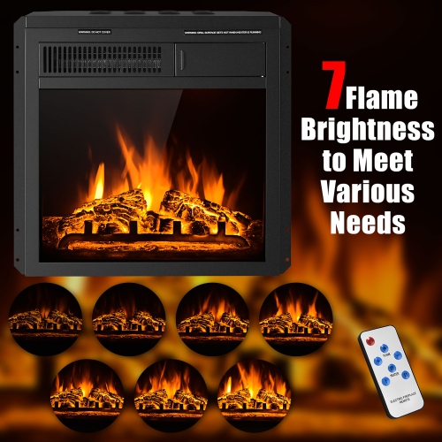 Costway 18'' Electric Fireplace Insert Freestanding & Recessed Heater Log Flame Remote