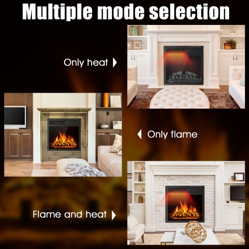 Costway 18'' Electric Fireplace Insert Freestanding & Recessed Heater Log Flame Remote