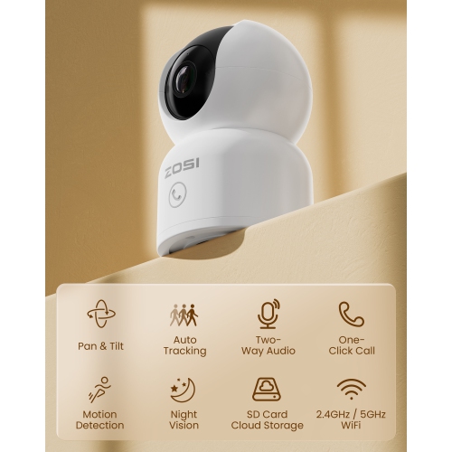 ZOSI C518 360° Pan/Tilt 2K 3MP WIFI Security IP Camera, Indoor Smart Home Surveillance, Pets/Baby Monitor, One-Click Call, AI Human Tracking, 2-Way