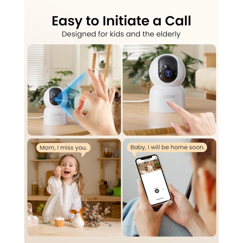 ZOSI C518 360° Pan/Tilt 2K 3MP WIFI Security IP Camera, Indoor Smart Home Surveillance, Pets/Baby Monitor, One-Click Call, AI Human Tracking, 2-Way
