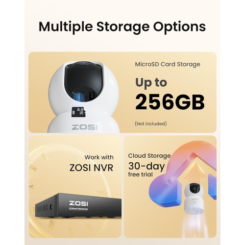 ZOSI C518 360° Pan/Tilt 2K 3MP WIFI Security IP Camera, Indoor Smart Home Surveillance, Pets/Baby Monitor, One-Click Call, AI Human Tracking, 2-Way