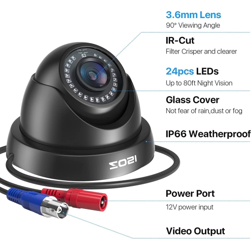 ZOSSI – Trousse de surveillance supplémentaire avec fil 2&nbsp;Mpx 1080P HD-TVI, 4pcs caméra de sécurité d’extérieur dôme IP66 pour enregistreur