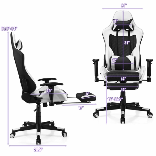 Costway Massage Gaming Chair Reclining Racing Office Computer Chair with Footrest