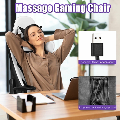 Costway Massage Gaming Chair Reclining Racing Office Computer Chair with Footrest