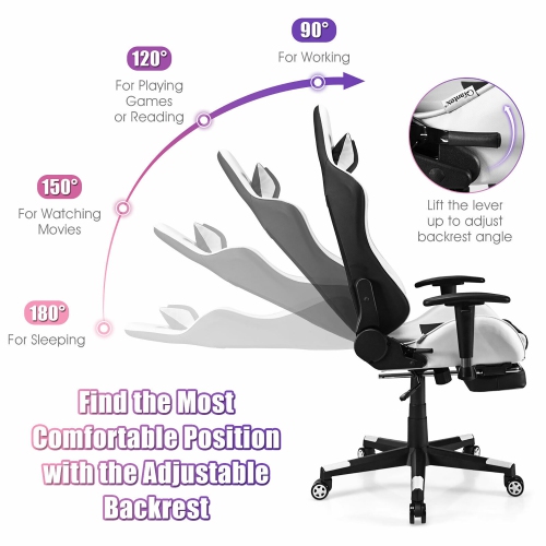 Costway Massage Gaming Chair Reclining Racing Office Computer Chair with Footrest