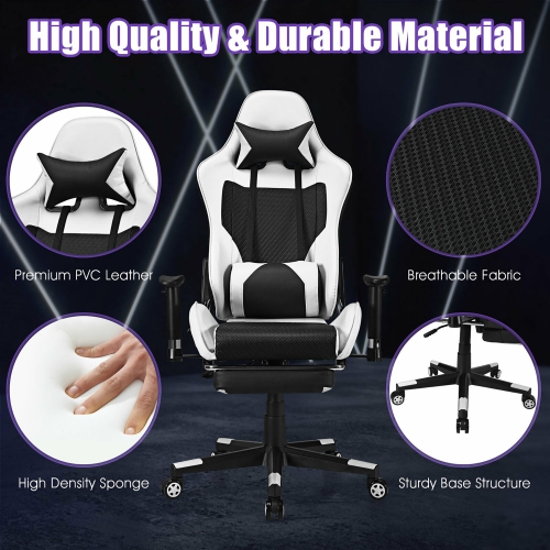 Costway Massage Gaming Chair Reclining Racing Office Computer Chair with Footrest