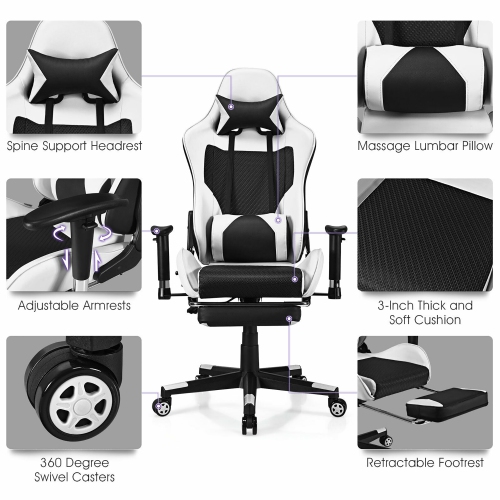 Costway Massage Gaming Chair Reclining Racing Office Computer Chair with Footrest
