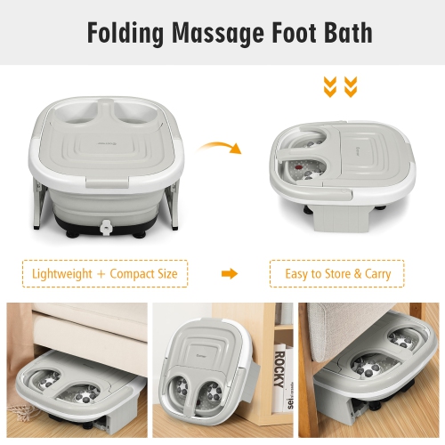Costway Foldable Foot Spa Bath Motorized Massager w/ Bubble Red Light Timer Heat Gray