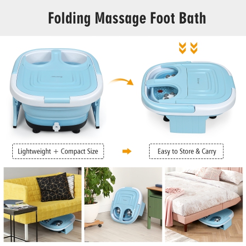 Costway Foldable Foot Spa Bath Motorized Massager w/ Bubble Red Light Timer Heat Gray