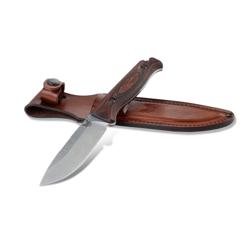 BENCHMADE  Hunt Saddle Mountain Skinner Fixed Blade Wood (4.2" Stonewash) 15002