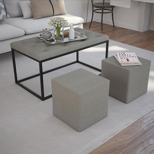 Ottomans Storage Coffee Table, Light Grey Leather Ottoman Coffee Table