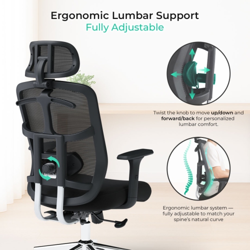 Fauteuil de bureau ergonomique SkyMesh MotionGrey, accoudoirs réglables, dossier haut filet, chaises d'ordinateur parfaites pour les bureaux de jeu à
