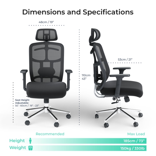 Fauteuil de bureau ergonomique SkyMesh MotionGrey, accoudoirs réglables, dossier haut filet, chaises d'ordinateur parfaites pour les bureaux de jeu à