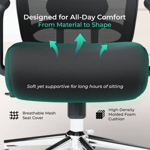 Fauteuil de bureau ergonomique SkyMesh MotionGrey, accoudoirs réglables, dossier haut filet, chaises d'ordinateur parfaites pour les bureaux de jeu à