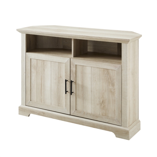 WALKER EDISON  Grooved Wood Door Corner Tv Console In Oak In White Bought the white oak TV stand and absolutely love it