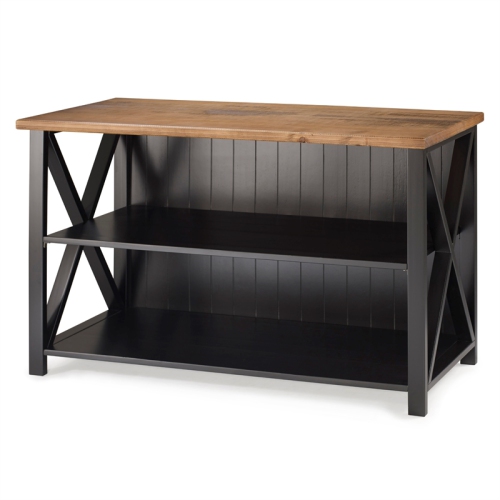 WALKER EDISON  52" Solid Wood Farmhouse Storage Console-Reclaimed Barnwood/black