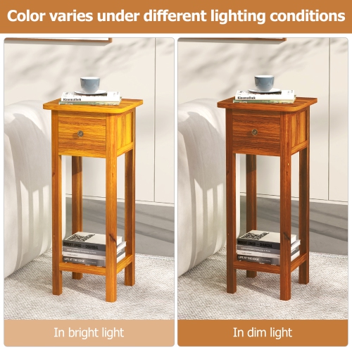 Gymax 2PCS Solid Wood Side Table Home Rectangular Sofa Side Table w/ Acacia Wood Top Telephone Table