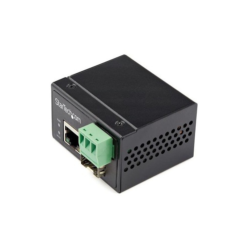 StarTech Industrial Fiber to Ethernet Media Converter - 100Mbps SFP to RJ45/CAT6 SM/MM - Fiber to Copper Network - 12V