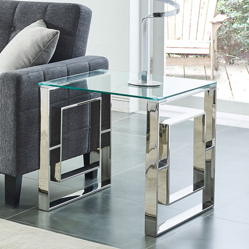 Eros Contemporary Square Accent Table - Silver