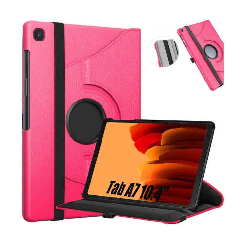 【CSmart】 360 Rotating PU Leather Stand Case Smart Cover for Samsung Tablet Tab A7 10.4" 2020, T500 T505 T507, Hot Pink