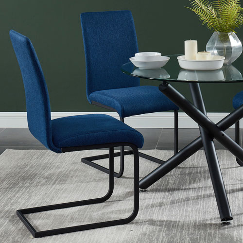 Chaise de salle à manger contemporaine en tissu Vespa - Ensemble de 2 - Bleu